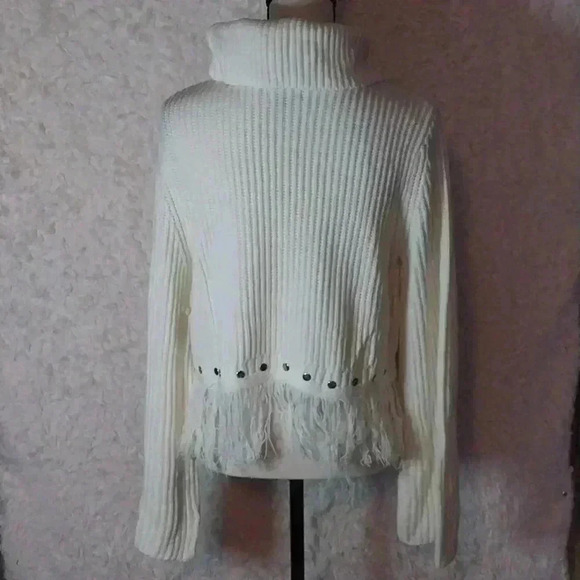 Freethinker Cream Fringe Cropped Sweater Size M - Picture 3 of 9